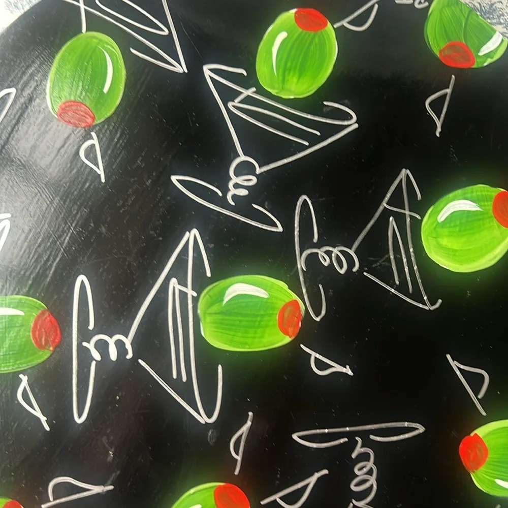 ROTATING TRAY WOOD HAND PAINTED MARTINI MOTIF  14” ROUND LAZY SUSAN